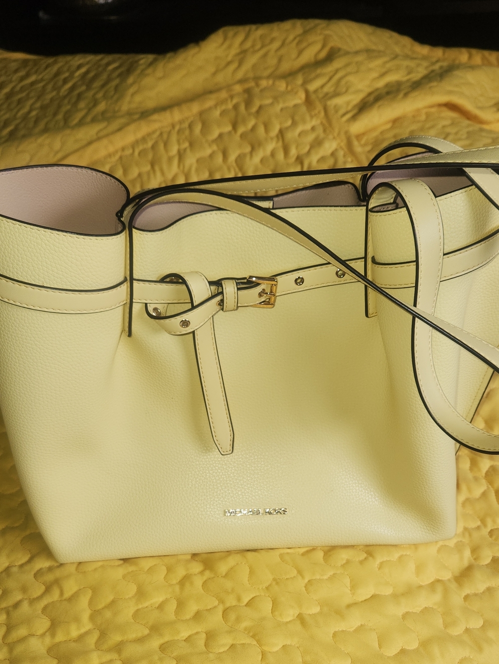 Michael Kors Light Yellow Pebbled Leather Tote with Gold Hardware
